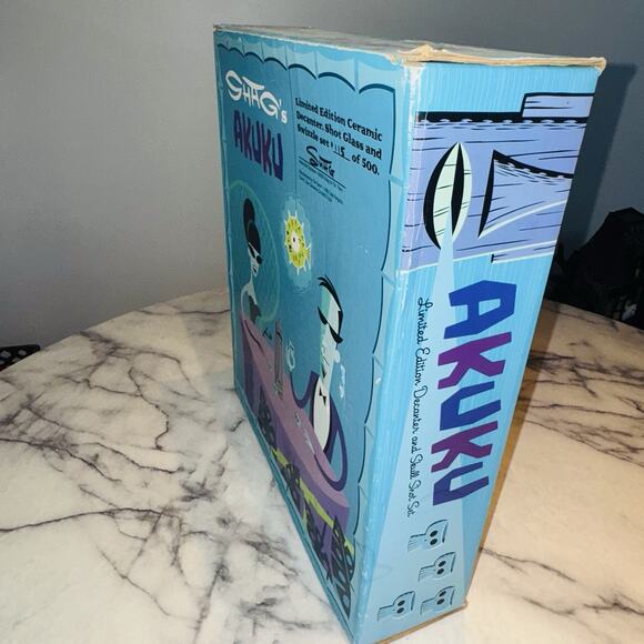 NEW Shag X Tiki Farm Decanter & 4 Skull Shot Set Akuku 2002 Mug Signed Numbered - Picture 8 of 15